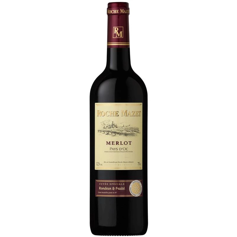 Red wine Vin de pays d'Oc merlot ROCHE MAZET 75cL bottle
