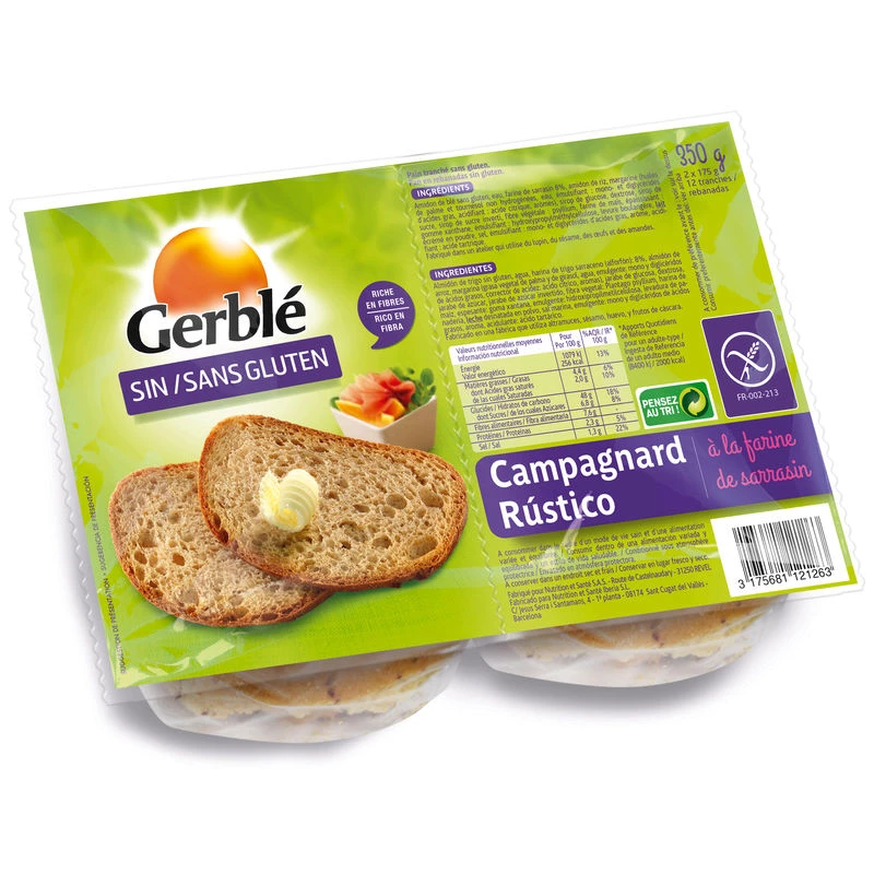 Pão campestre sem glúten 350g - GERBLE