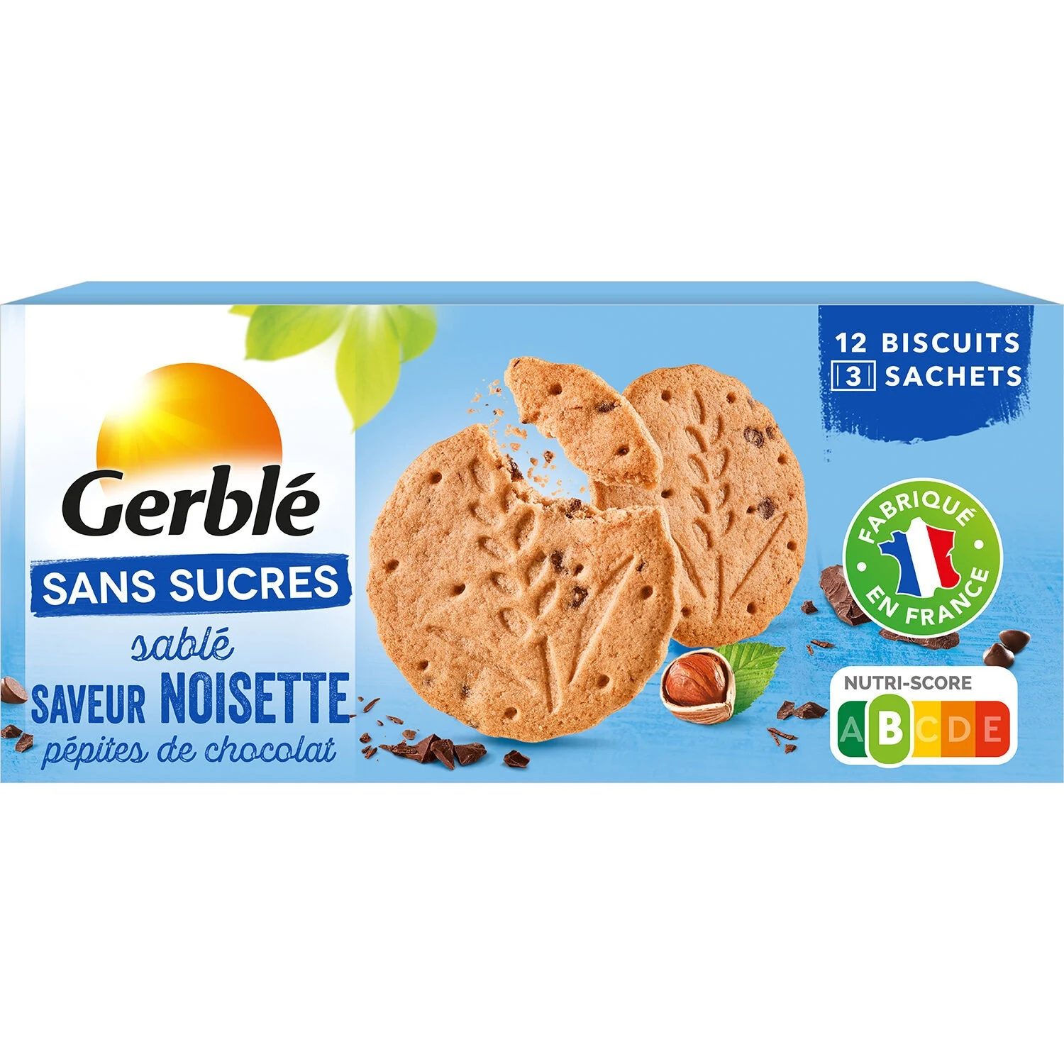Biscoito de Avelã com Lascas de Chocolate Sem Açúcar 132g - Gerble