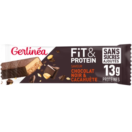 Fit & Protein Bar Dark Chocolate and Peanut Flavor No Added Sugar 45g - GERLINÉA