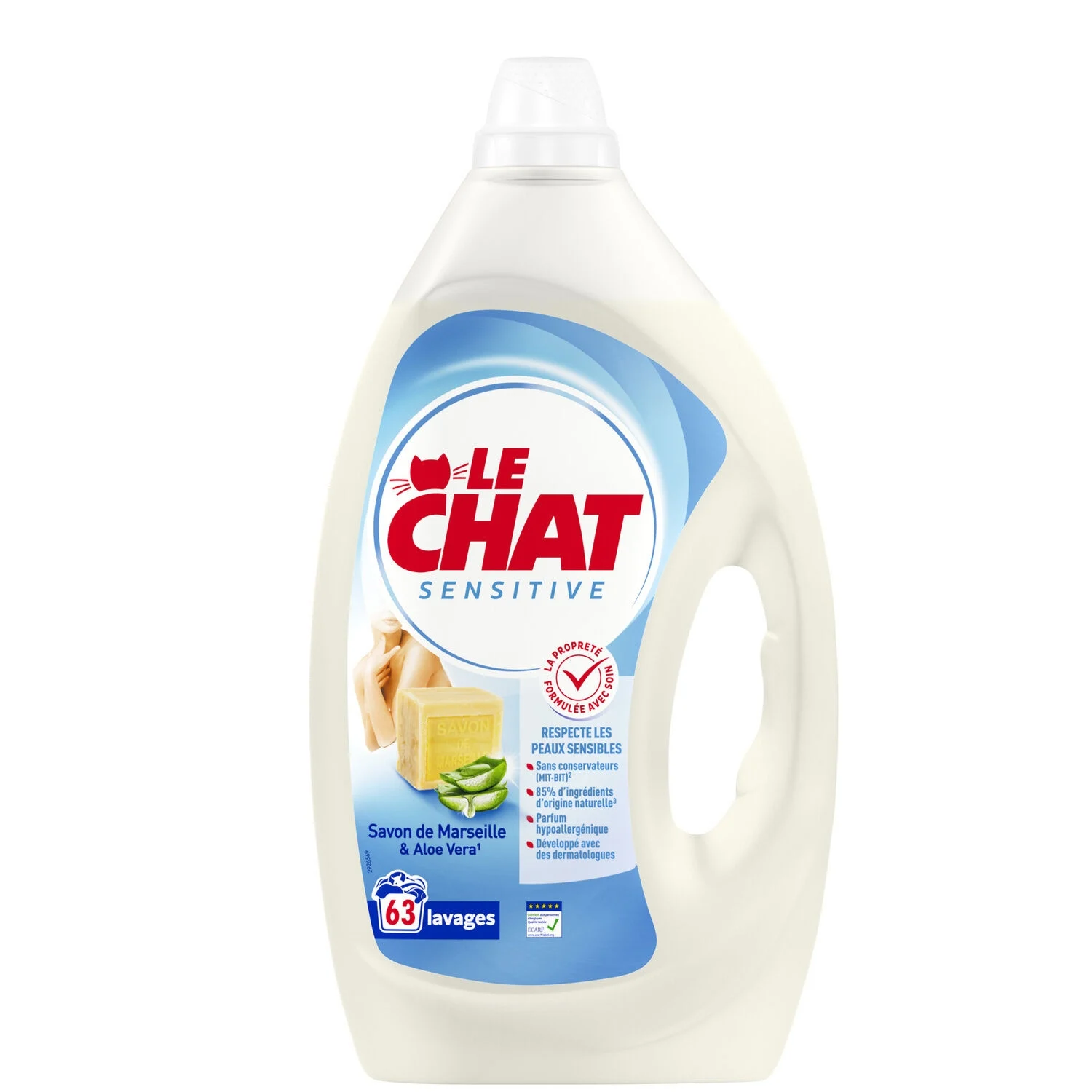 Sensitive liquid laundry with Marseille soap and Aloe Vera 2.835l - LE CHAT