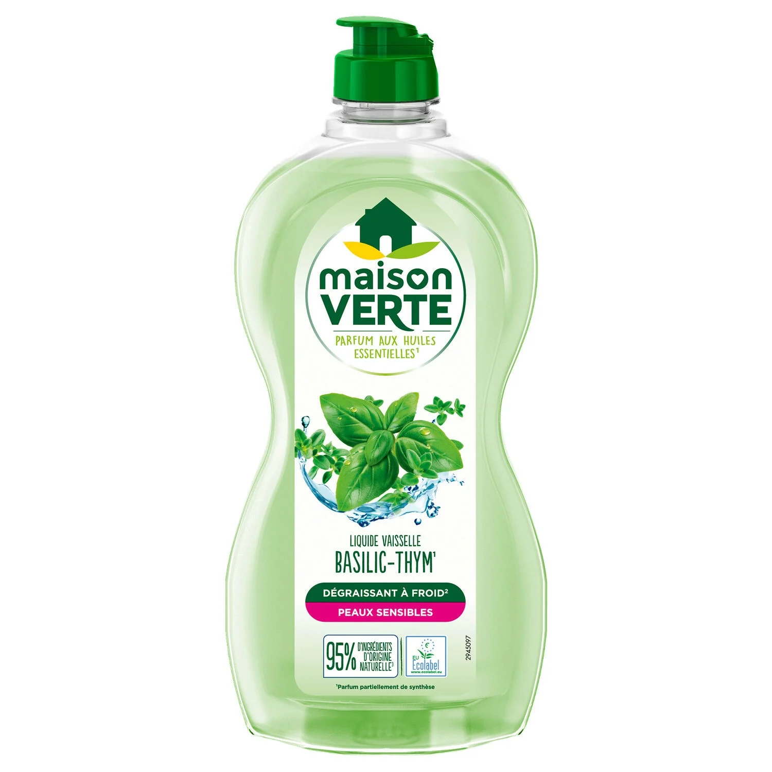 Hypoallergenic dishwashing liquid Basil and cold degreaser thyme for sensitive skin 500ml - MAISON VERTE