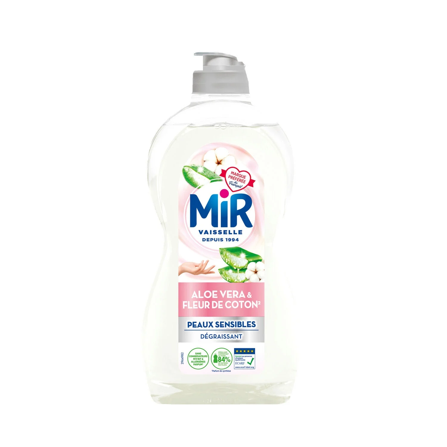 Aloe vera hypoallergenic concentrated liquid and degreaser cotton flowers for sensitive skin 450ml - MIR