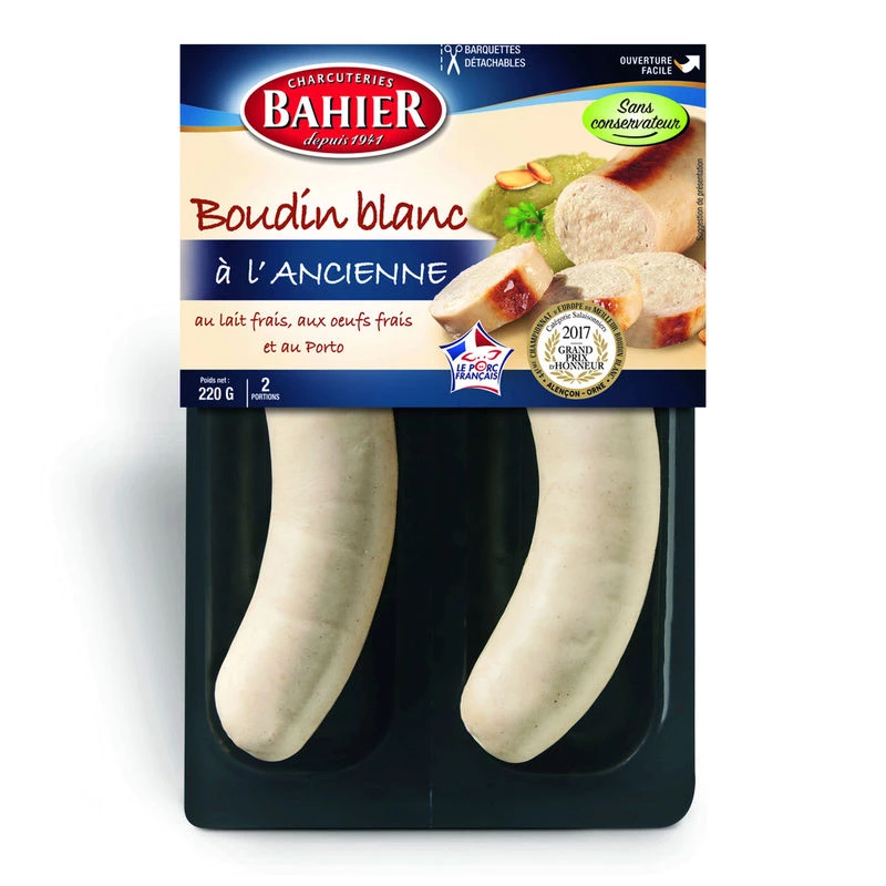 Boudin Blanc à l'Ancienne au Lait Frais au Oeufs Frais et au Porto, 2x110g - BAHIER