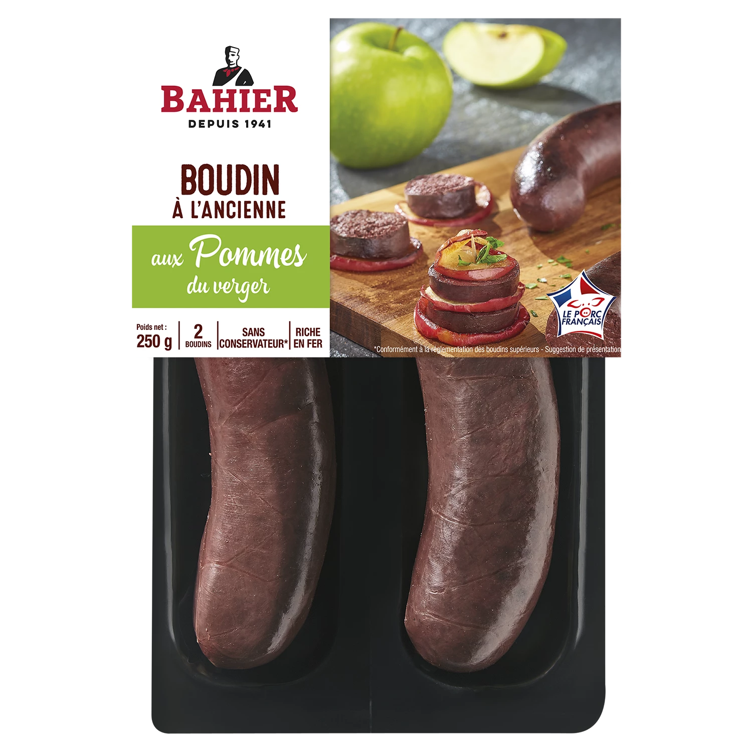 Boudin à l'Ancienne aux Pommes du Verger, 2x125g - BAHIER