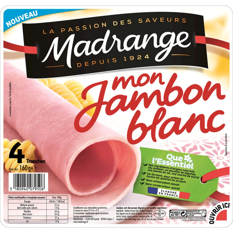 My White Ham, 4 Slices 160g - MADRANGE