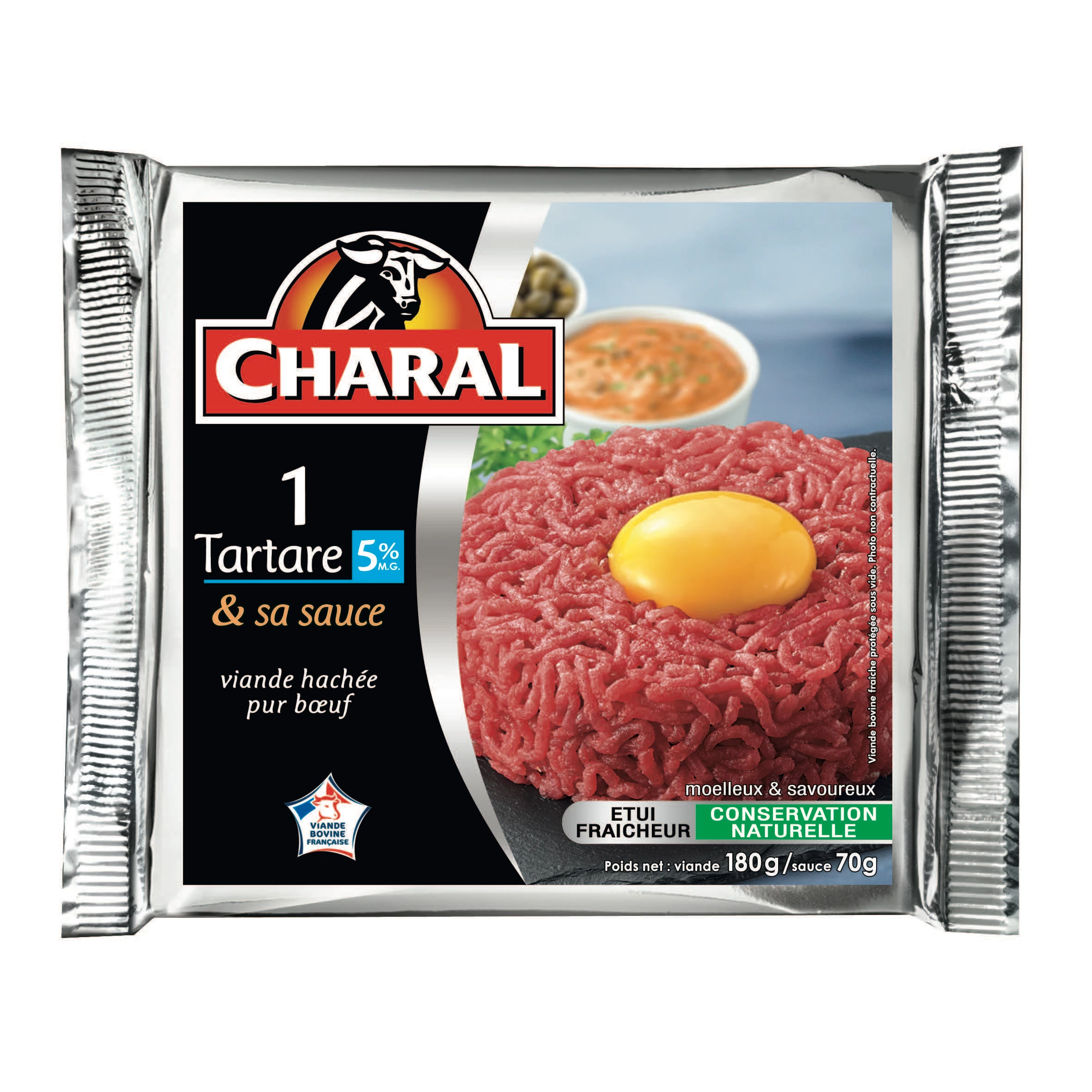Tartare 5%M.G, 180g, avec sa Sauce,70g  - CHARAL