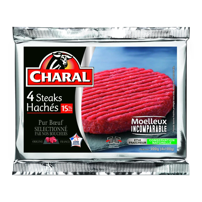 チョップドステーキ、15% M.F. 4x100g - CHARAL