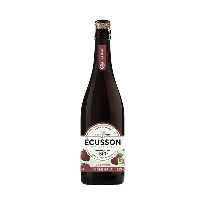 Cider Brut Généreux Bio 75cl, 5,5° - ECUSSON