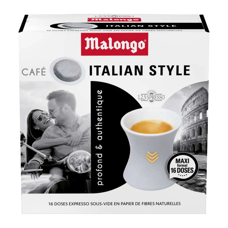 Italian style coffee x16 pods 104g - MALONGO