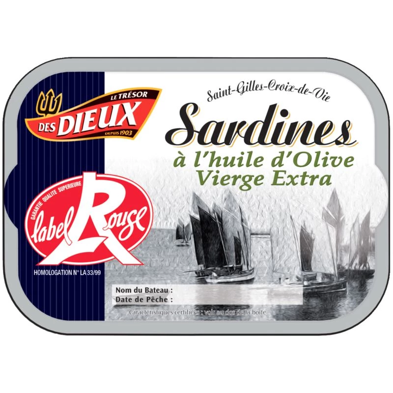 Sardines in Olive Oil Label Rouge, 115g -   LE TRÉSOR deS DIEUX