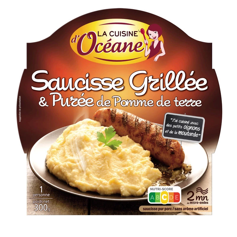 Saucisse Grillé et Purée 300g - La CUISINE D'OCEANE