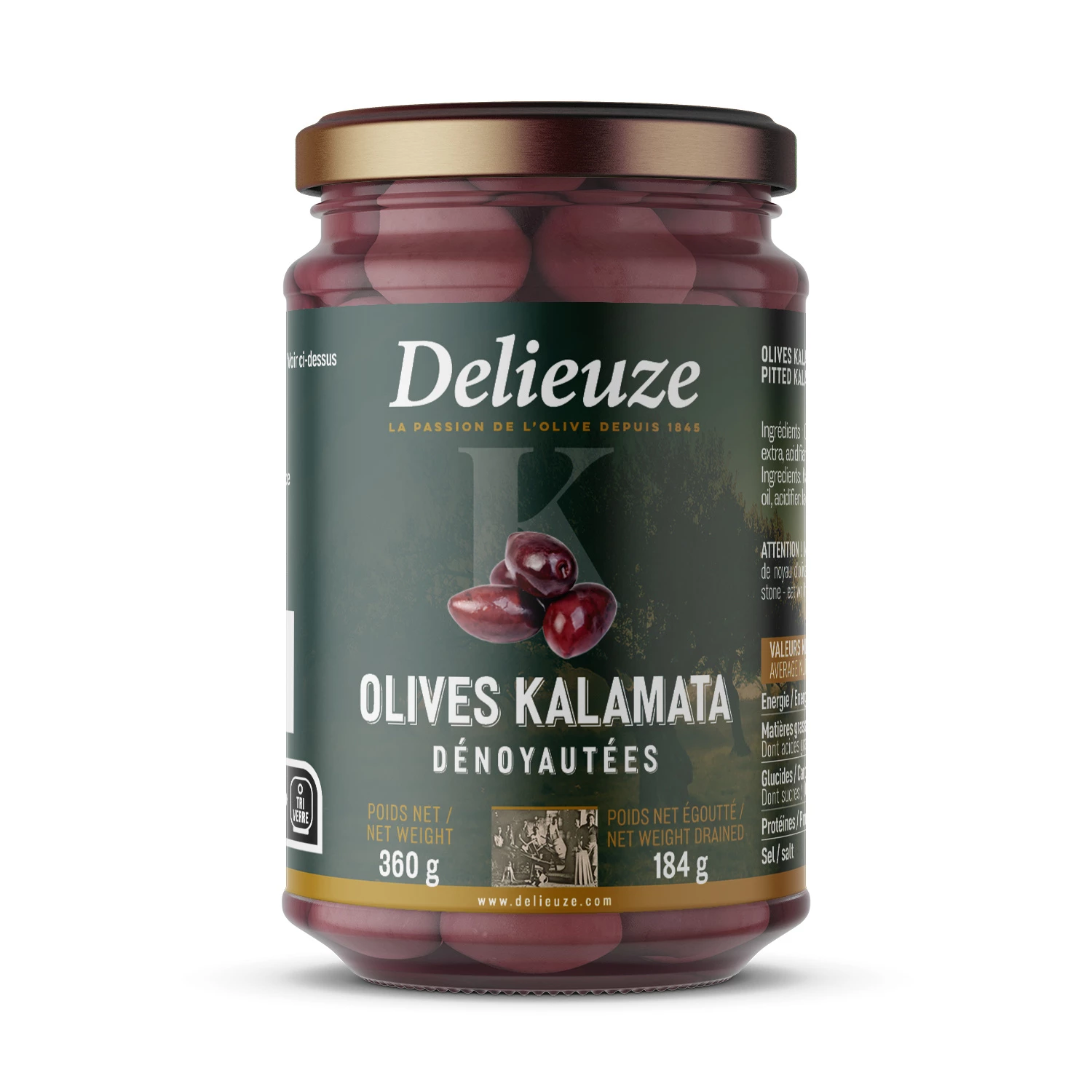 Olives Kalamata denoyautées, 37cl - DELIEUZE