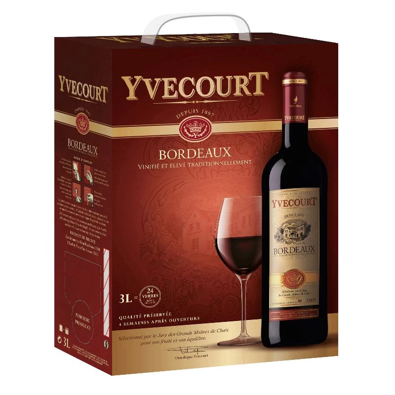 Rotwein Bordeaux Merlot - Cabernet Sauvignon YVECOURT der Brunnen von 3L