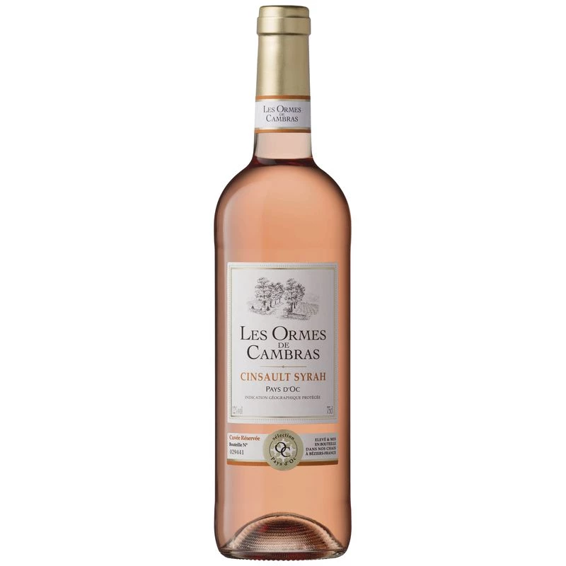 Vino Rosado Cinsault Syrah Pays d'Oc, 12°, 75cl - LES ORMES DE COMBRAS