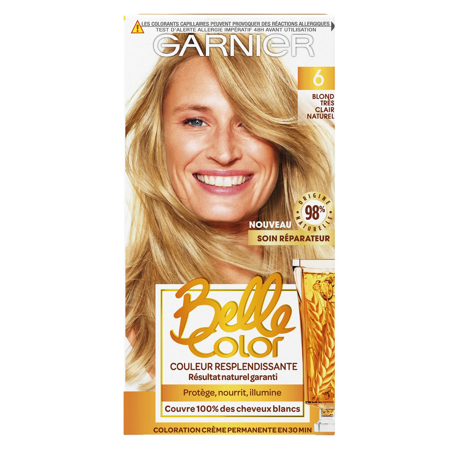 Coloration Cheveux Permanente 6 Blond TrÃ¨s Clair Naturel belle color - GARNIER