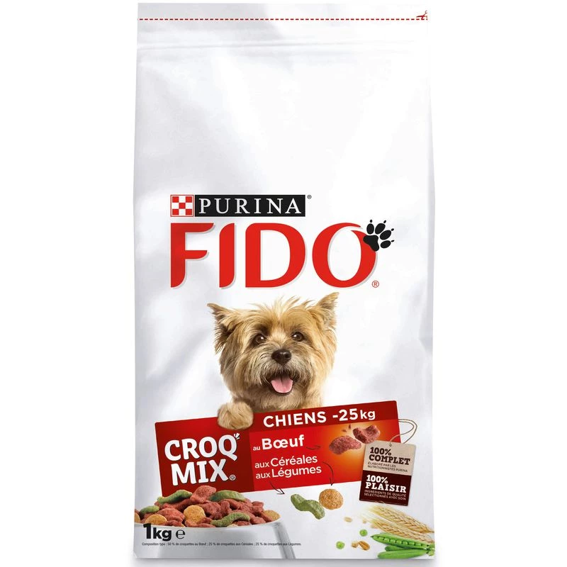 Croq' Mix-Kroketten für Hunde (25 kg) mit Rindfleisch und Gemüse (1 kg). - PURINA FIDO