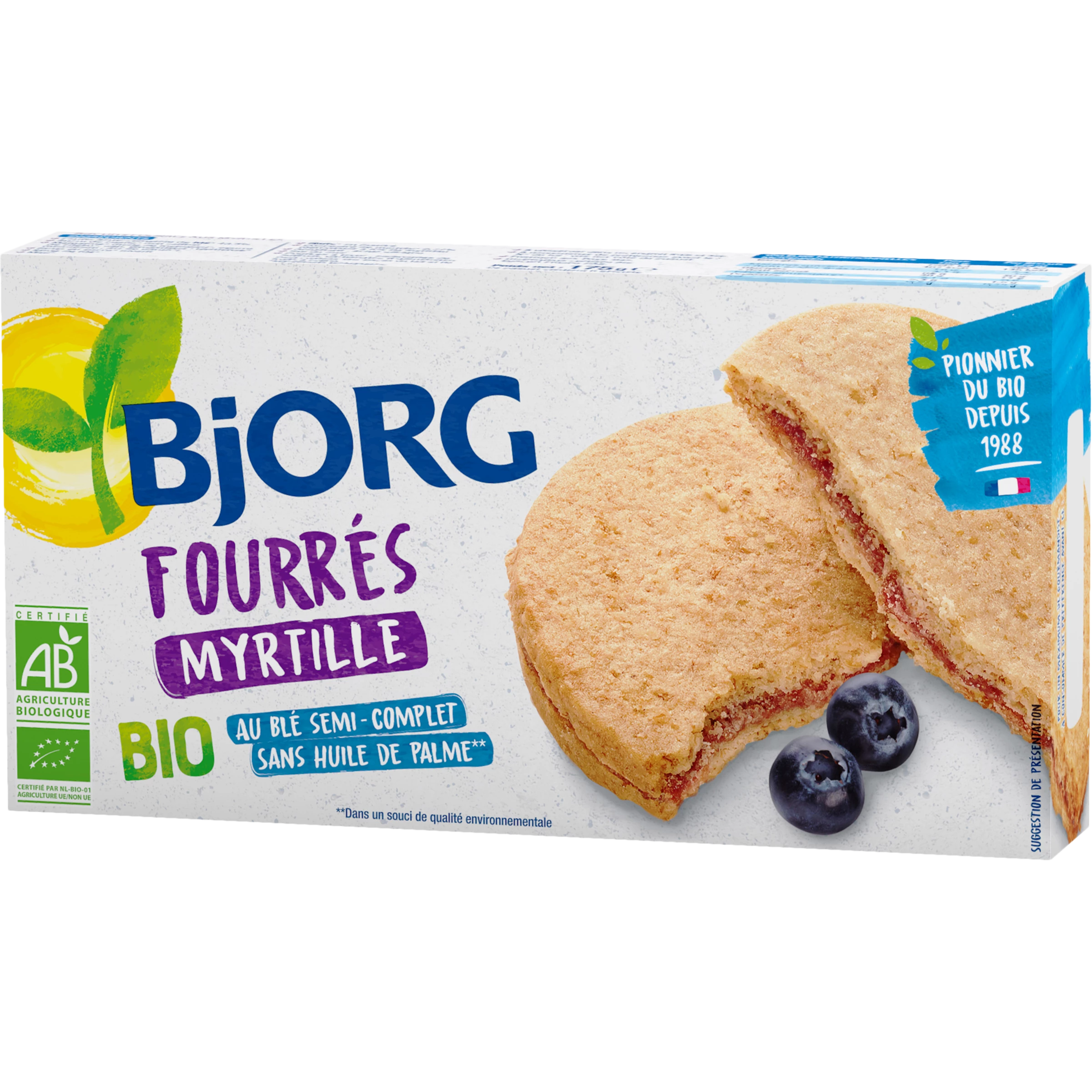 Organic blueberry filled biscuits, 175g, BJORG