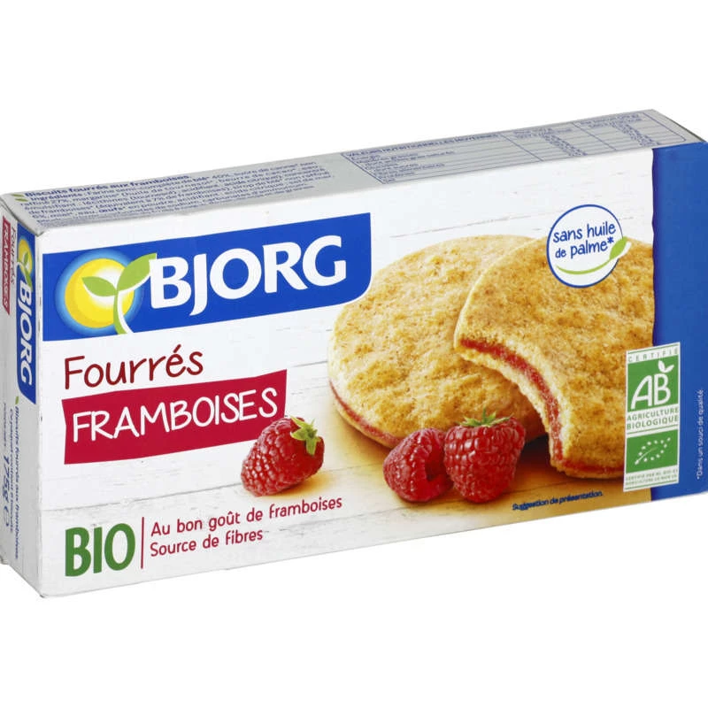 Galletas rellenas de frambuesa ecológicas, 175 g, BJORG