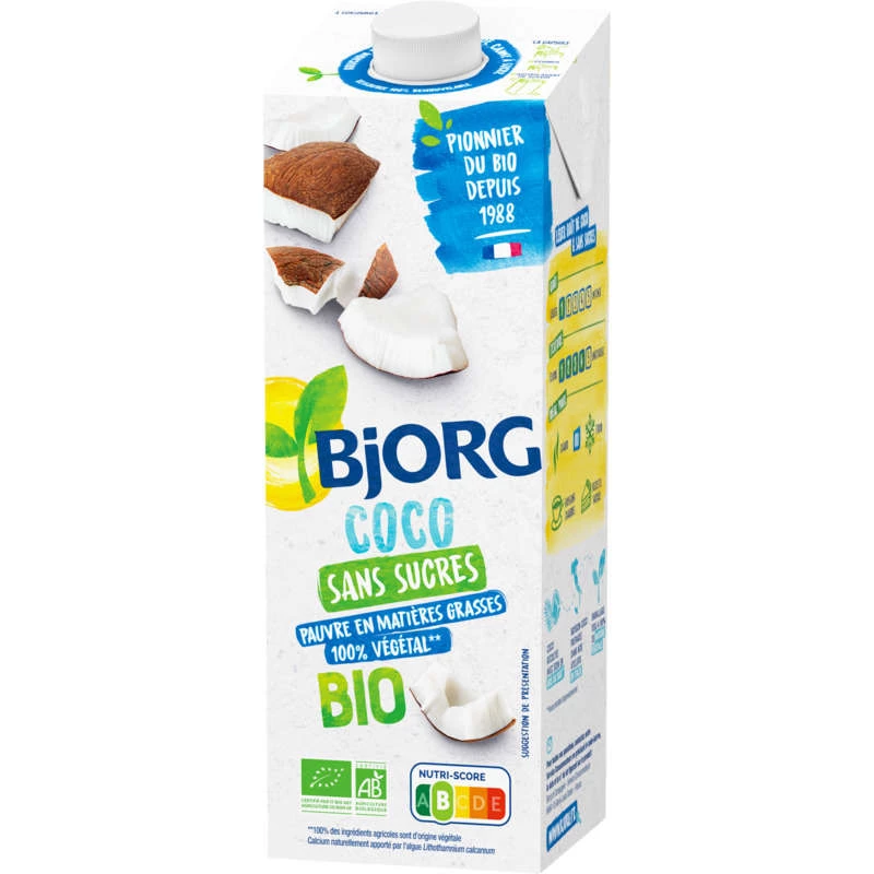 Bebida vegetal de coco sin azúcar biológica, 1l, BJORG