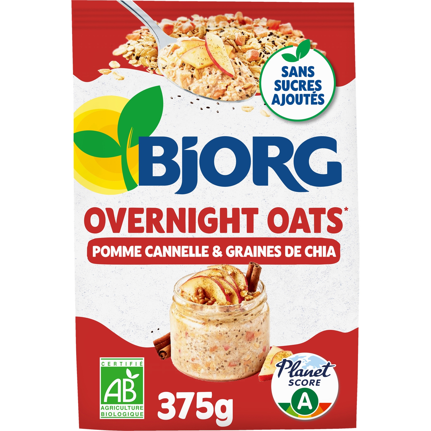 Overnight oats pomme cannelle et graines de chia bio 375 g - BJORG