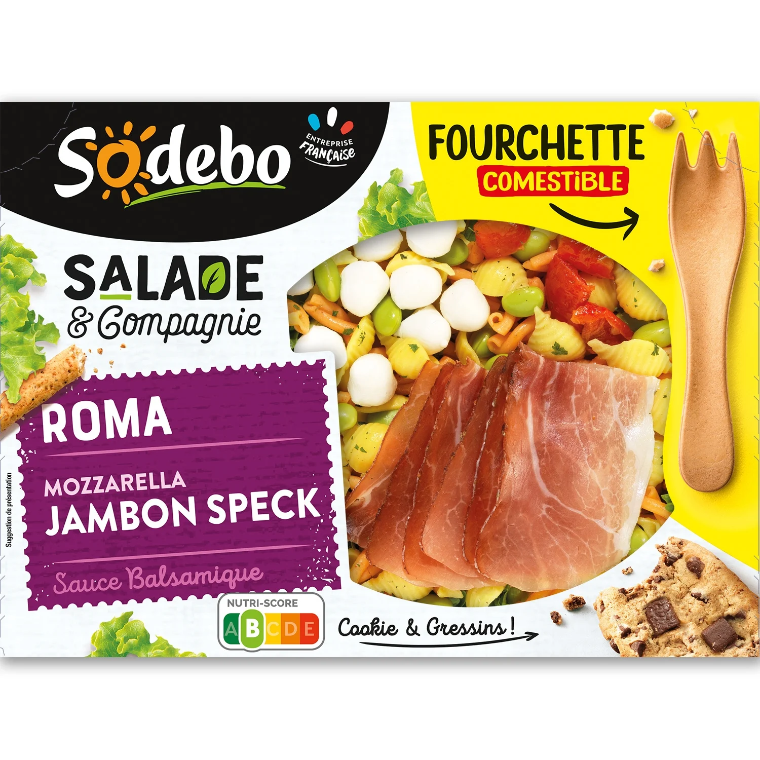 Roma Salad Pasta Speck Ham Crudités Mozzarella 320g - Sodebo