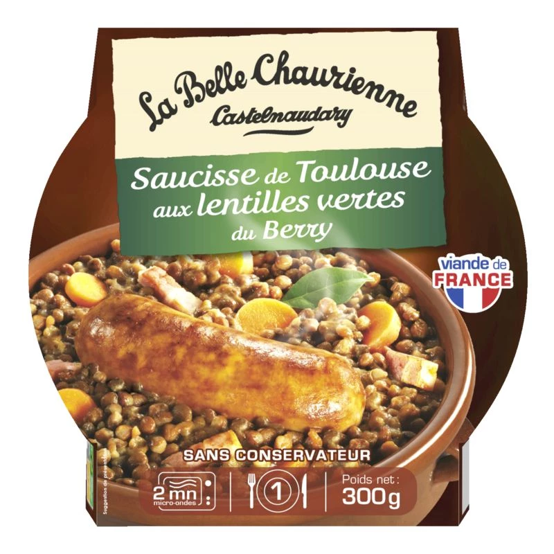 Toulouse Sausage With Green Lentils 300g - LA BELLE CHAURIENNE