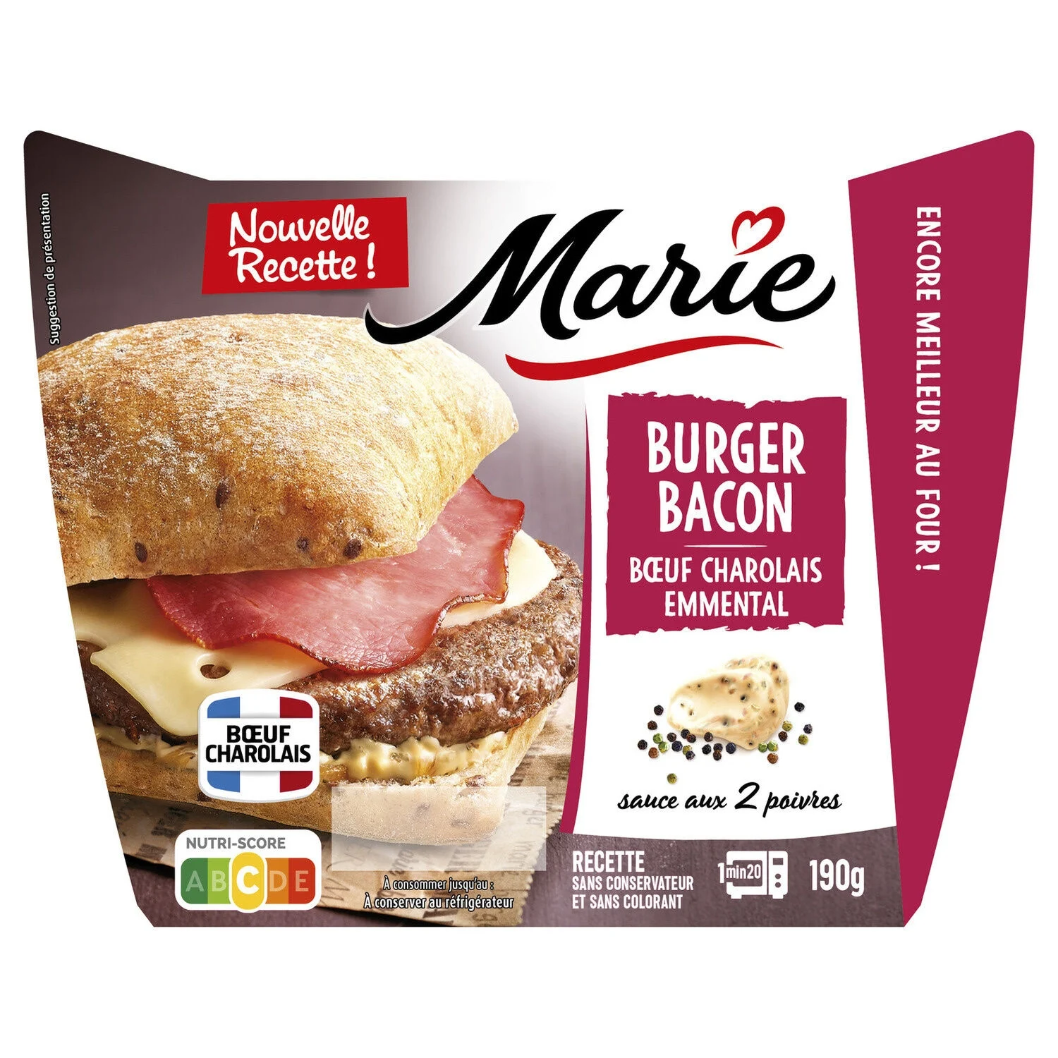 Charolais Emmental Beef Bacon Burger 190g - Marie