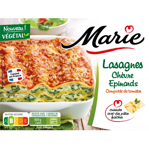 Lasagnes chèvre épinards 850g - MARIE