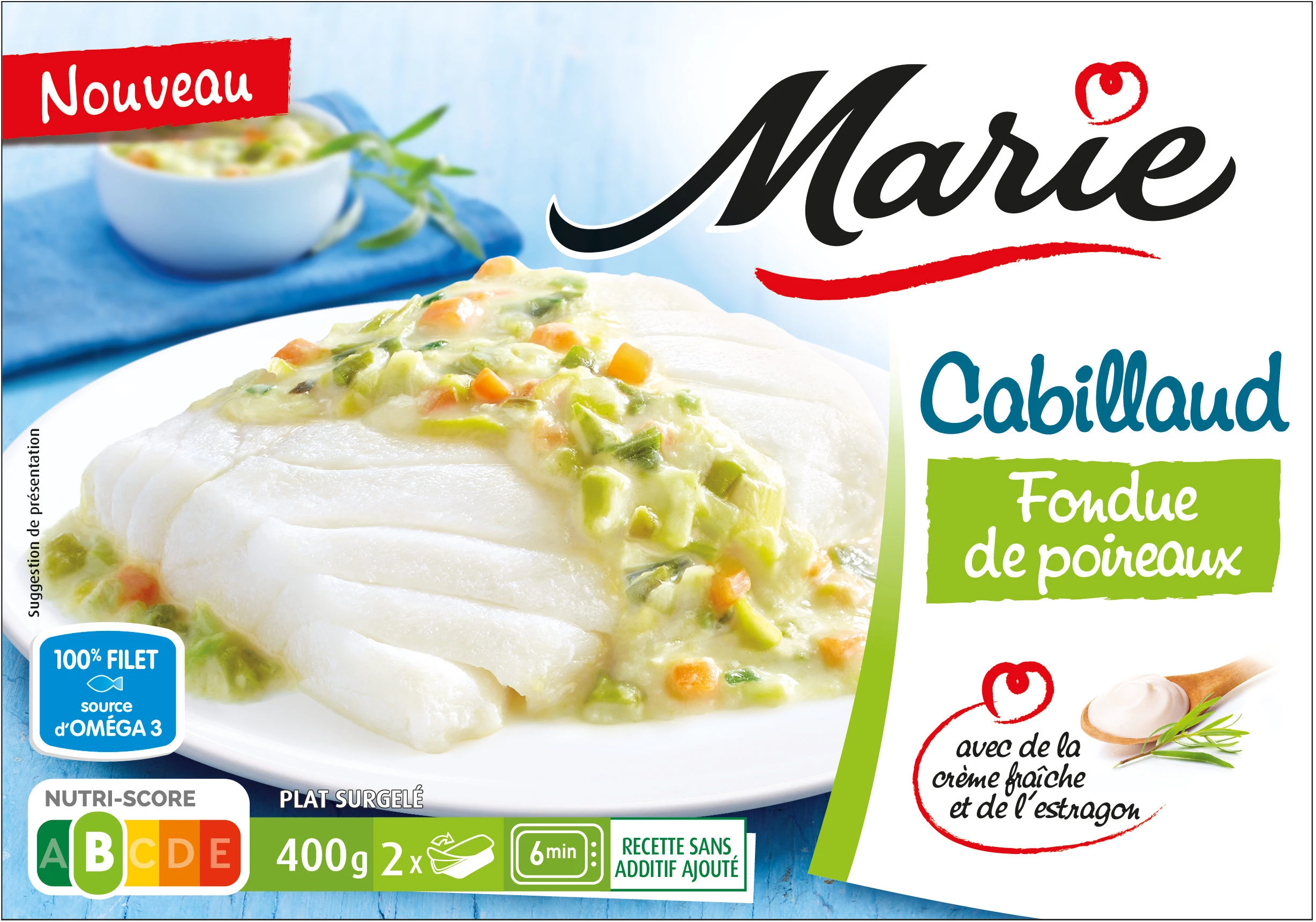 Cabillaud & fondue de poireaux 400g - MARIE