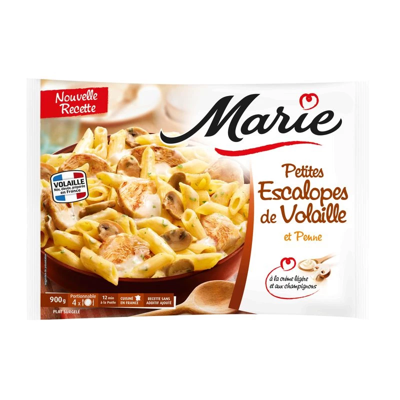 Poultry escalopes, penne, mushroom cream 900g - MARIE