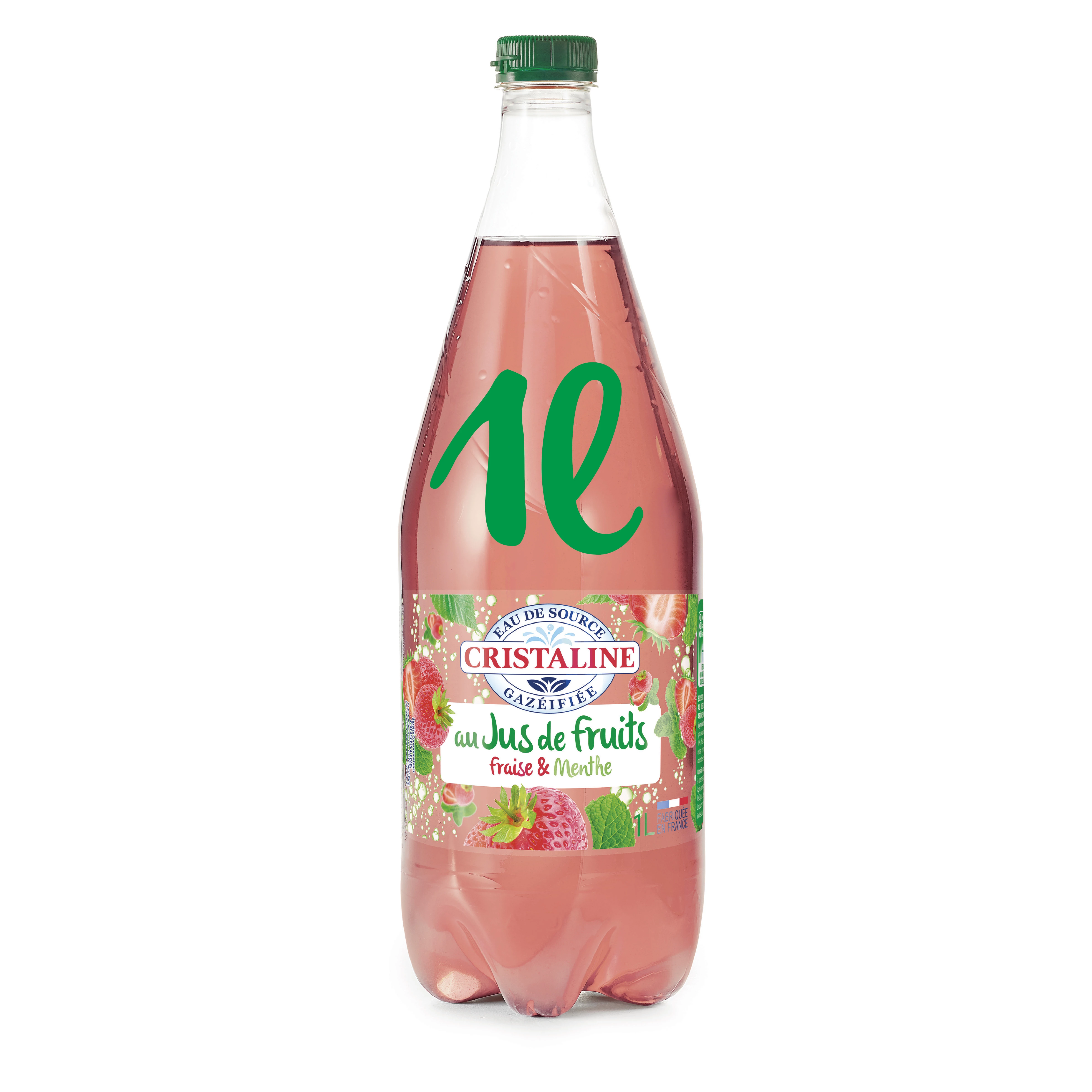 Acqua di sorgente gassata con succo di frutta alla fragola e menta, 1l - CRISTALINE