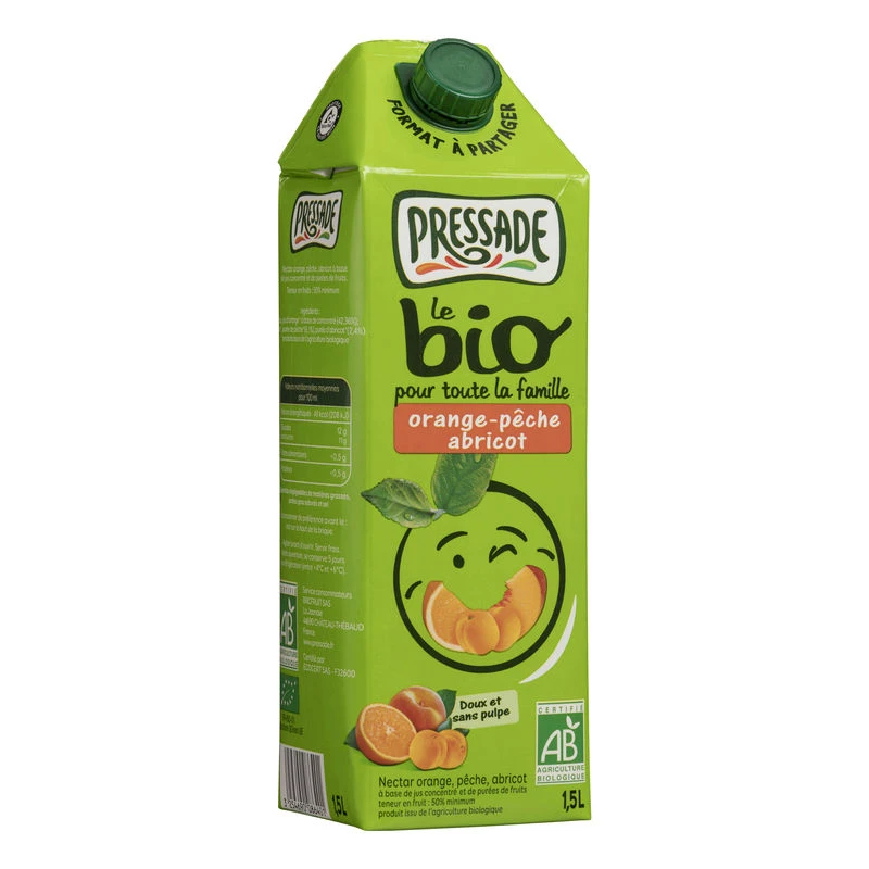 Néctar ORGÂNICO de laranja/pêssego/damasco 1,5L - PRESSADE