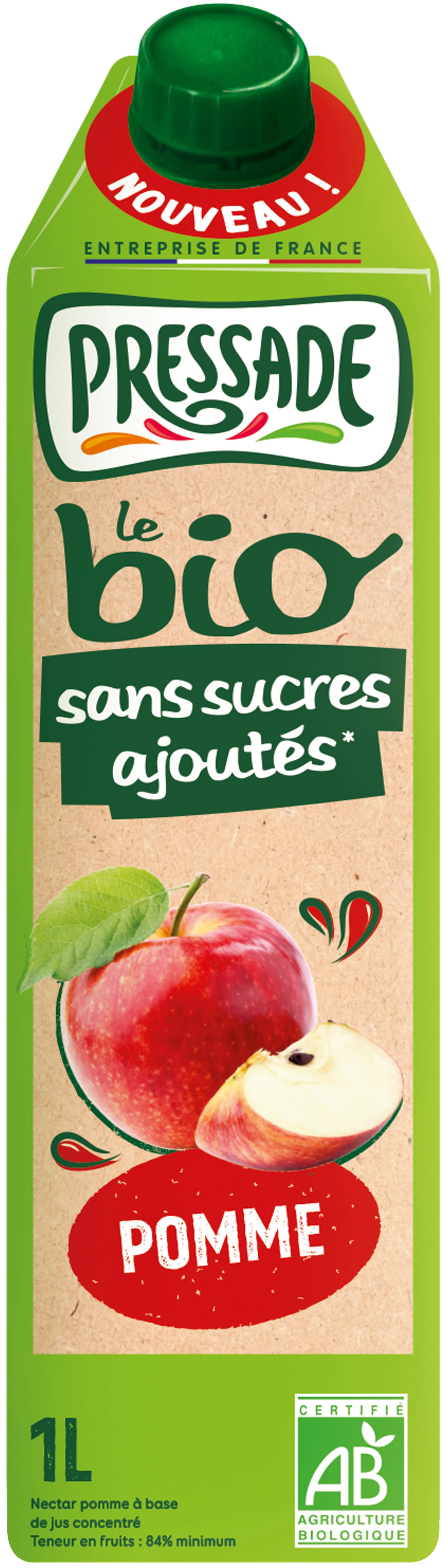 Jus de pomme sans sucres ajoutés Bio, 1l, PRESSADE