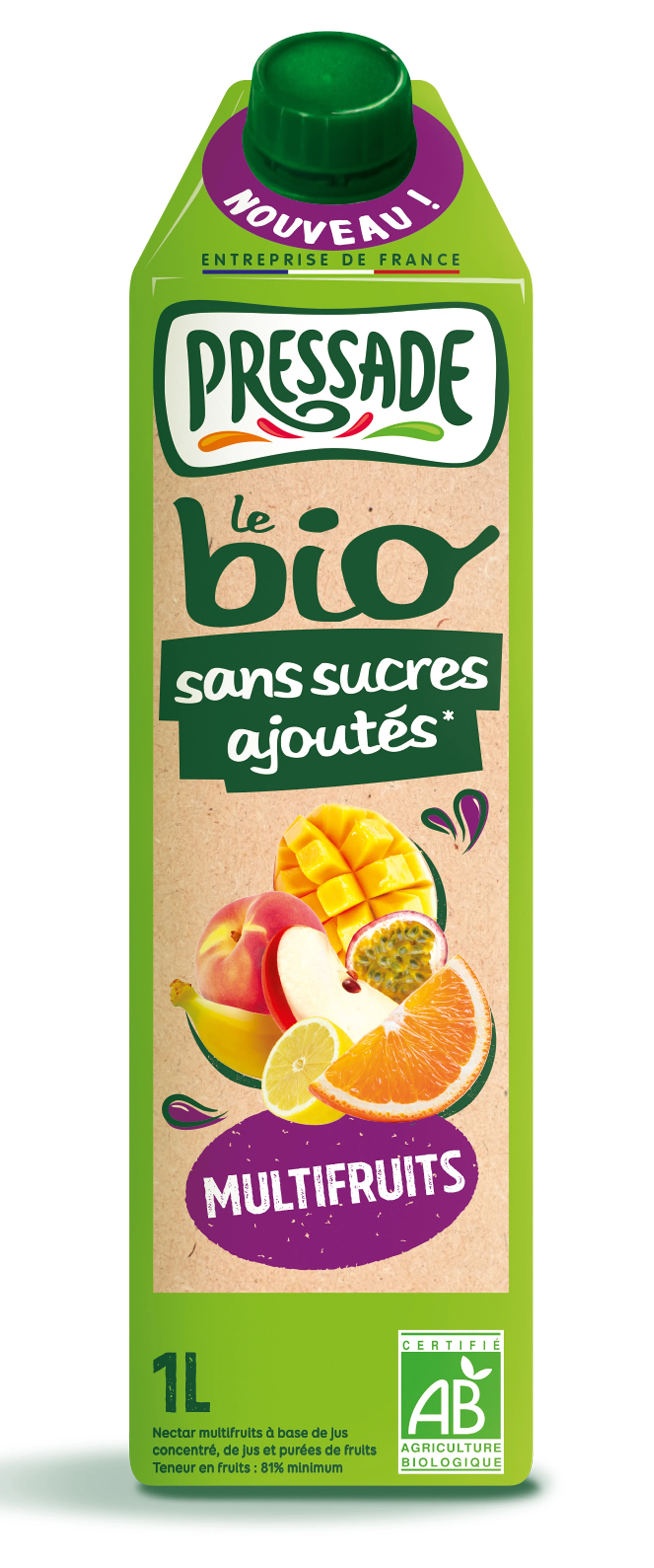 Nectar multifruits sans sucres ajoutés Bio, 1l, PRESSADE