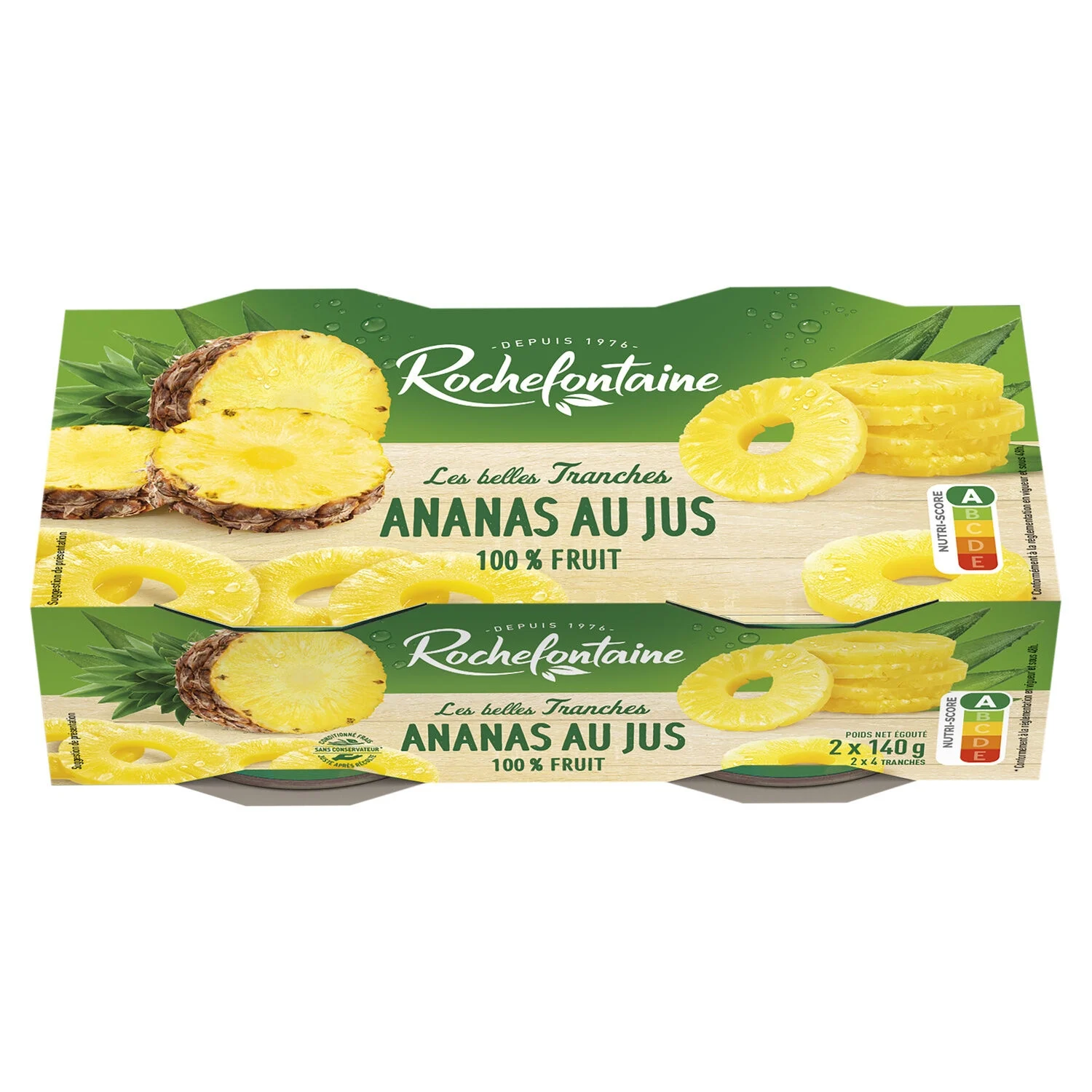 Fruit In Syrup Pineapple Slices In Juice Without Sugar 2x140g - Rochefontaine