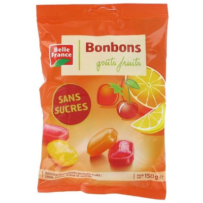 Bonbon Sans Sucre Gout Fruit  Sachet 150 G - BELLE FRANCE