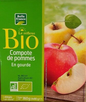 Compote De Pommes Nature Bio En Gourde Belle France 4 X 90g - BELLE FRANCE