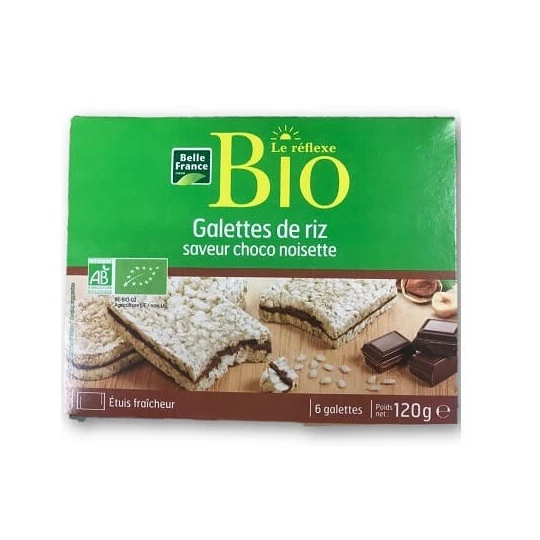 Chocolate Hazelnut Rice Cakes X6 Le Réflex Organic 120g - BELLE FRANCE