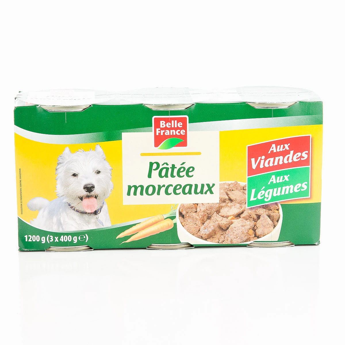 Weka na vipande vya nyama ya ng'ombe na mboga kwa mbwa 3x400g - BELLE FRANCE