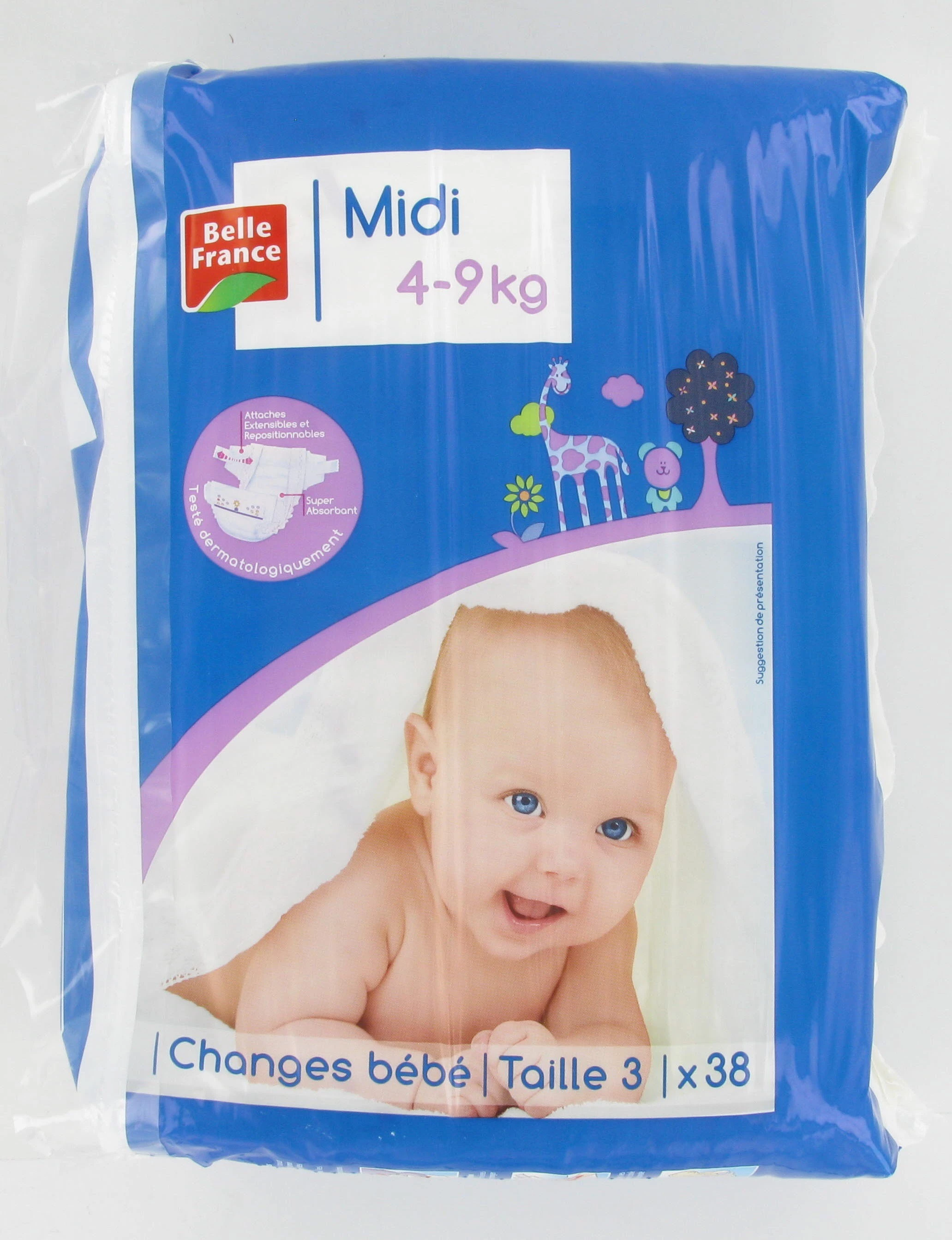 Midi Baby Diapers 4-9kg X38 - BELLE FRANCE