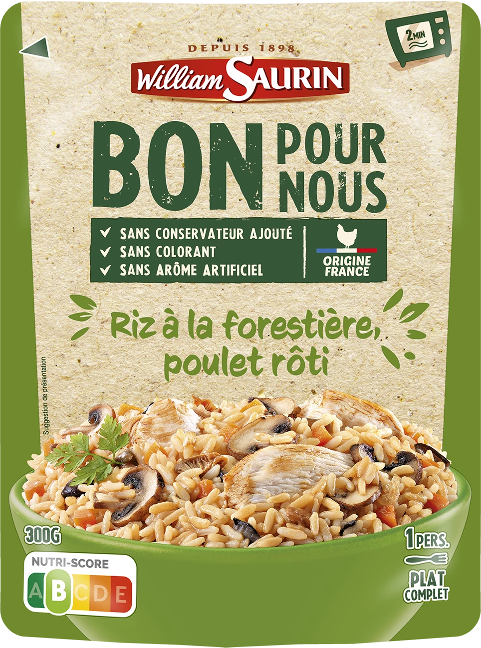 Plat Cuisiné Riz Forestière Poulet Rôti, 300g - WILLIAM SAURIN
