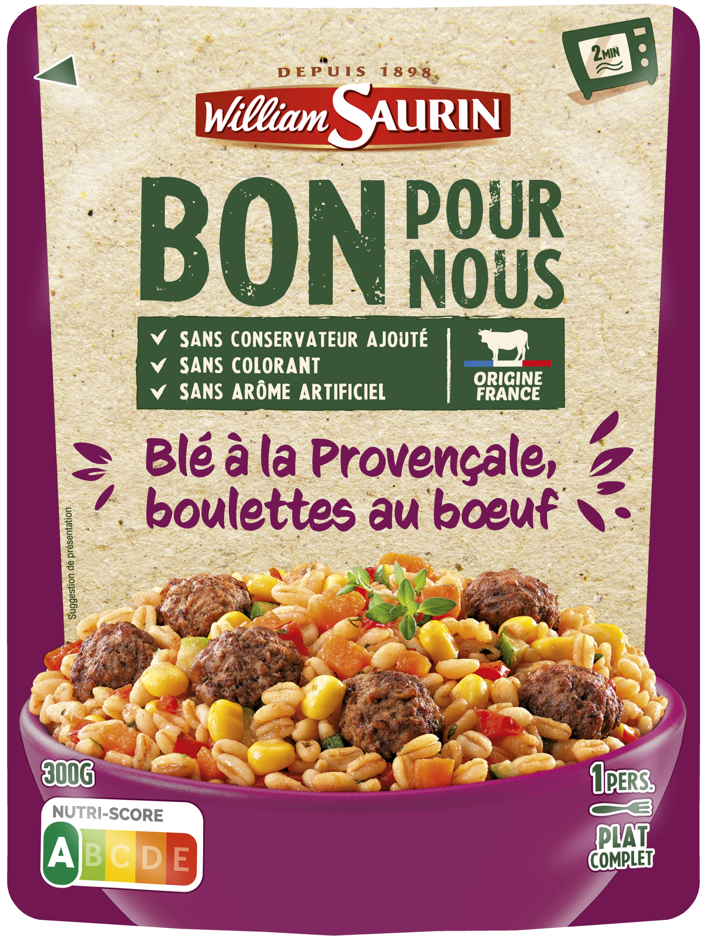 Plat Cuisiné Blé Provença le Boulettes de Buf, 300g - WILLIAM SAURIN