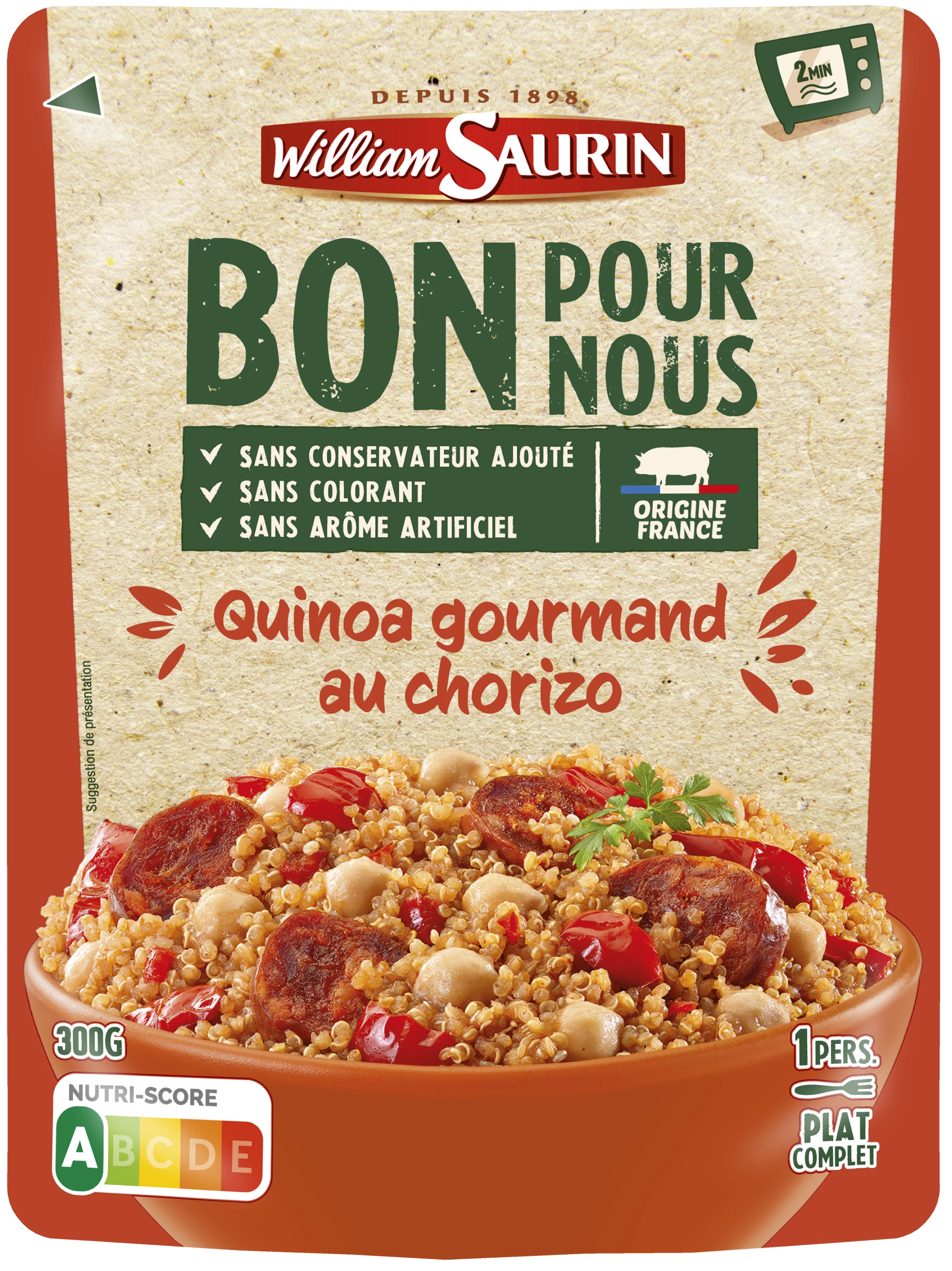Plat Cuisiné Quinoa Gourmand au Chorizo, 300g - WILLIAM SAURIN