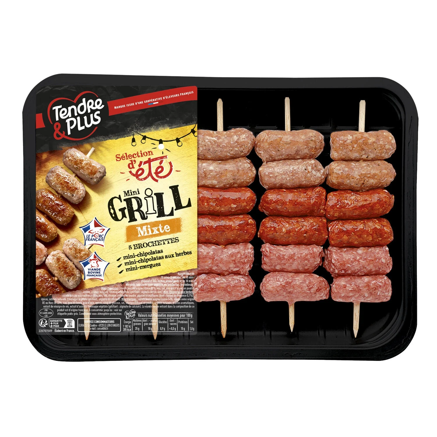 Sausage Skewer Mini Chipolatas Merguez Herbs 5- 360g - Tender And More