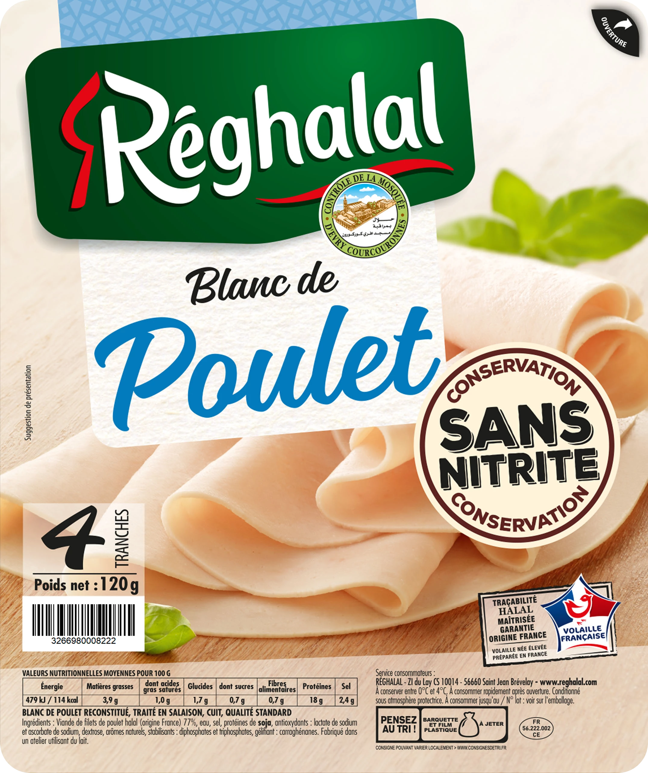 Blanc de Poulet Sans Nitrite, 120g - RÉGHALAL