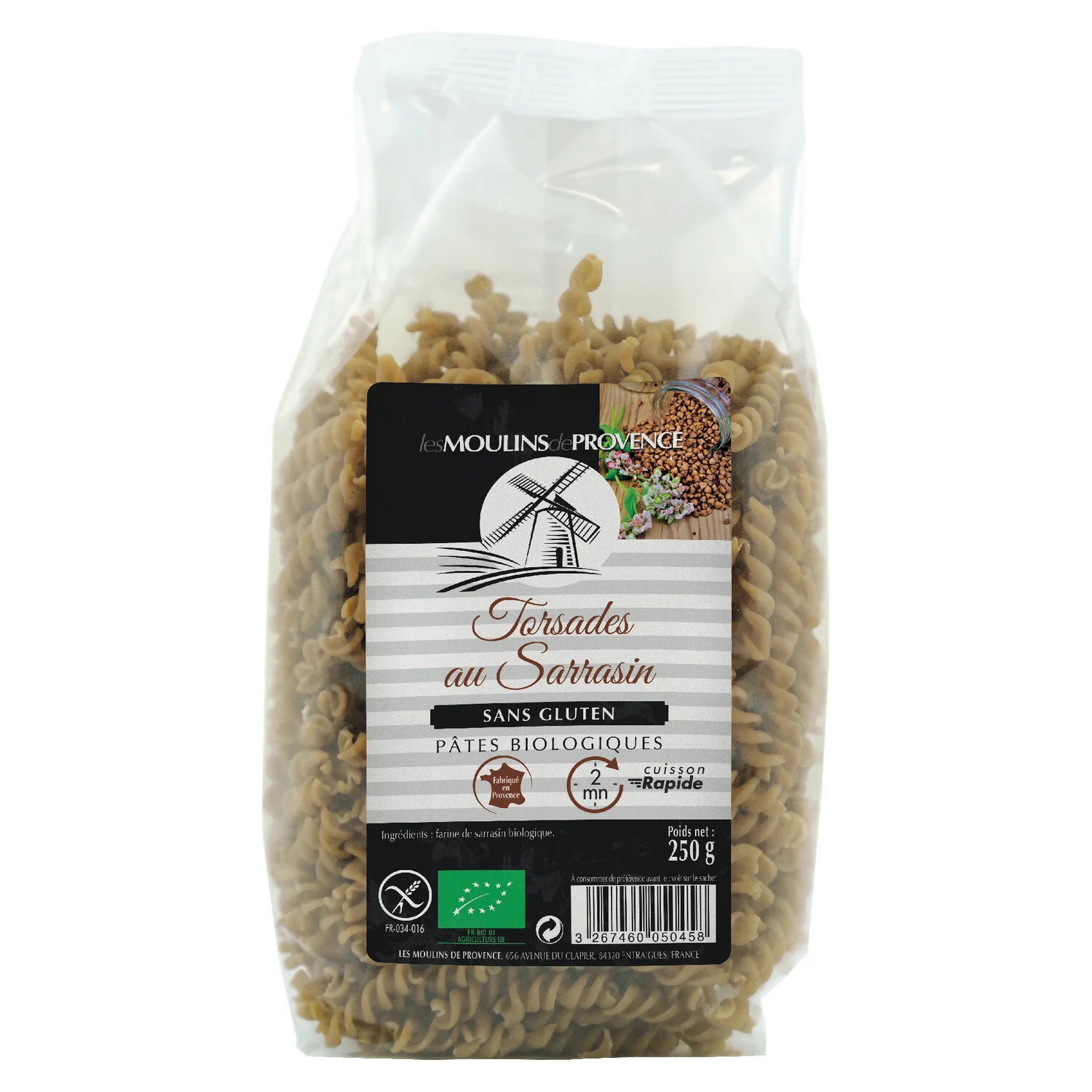 Organic Buckwheat Flour Pasta Twists 250g - Les Moulins De Provence