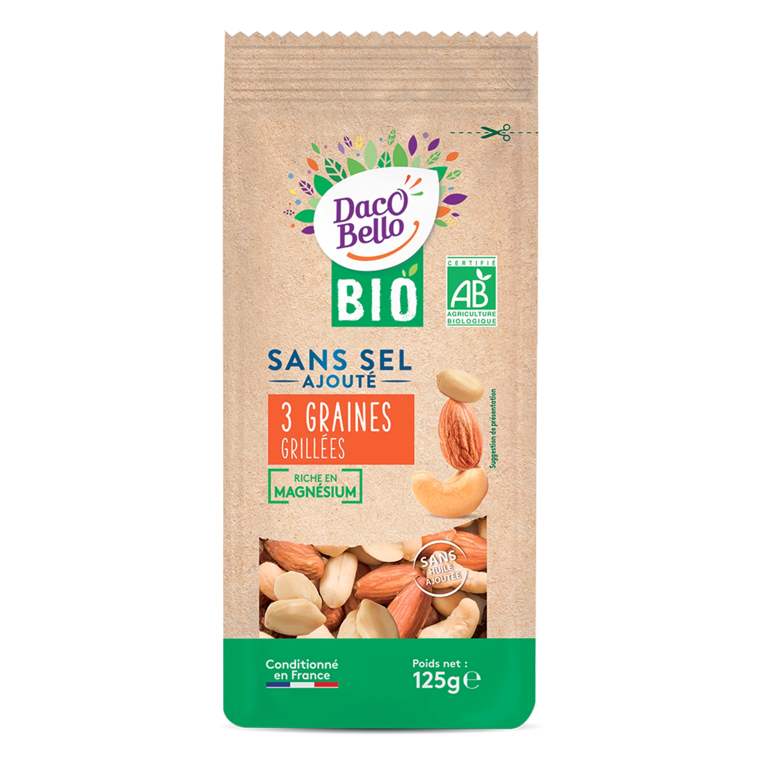 Sachet 3 Graines Grillées Sans Sel Ajouté, 125g - DACO BELLO