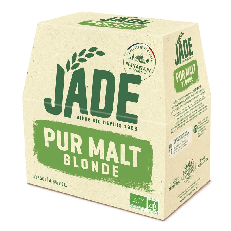 Bière Pur Malt Blonde Bio, 4,5°, 6x25cl - JADE