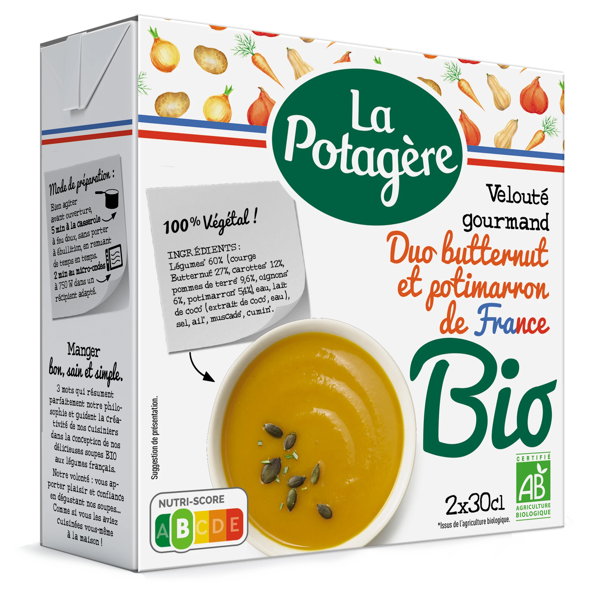 Vellutata gourmet, duo di butternut bio e zucca dalla Francia, 2x30cl, LA POTAGERE